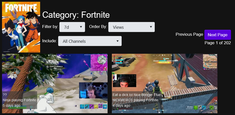 Category Page on KlipTok for Fortnite